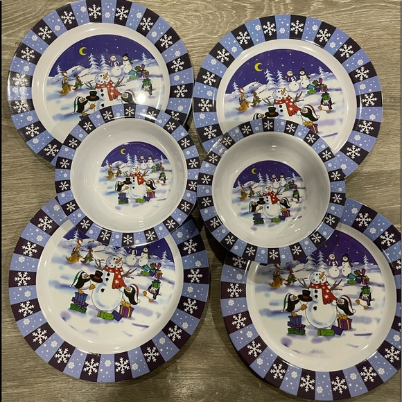 Melamine Other - Christmas Winter Round Plates / Bowl’s Snowman & Penguins Tableware.